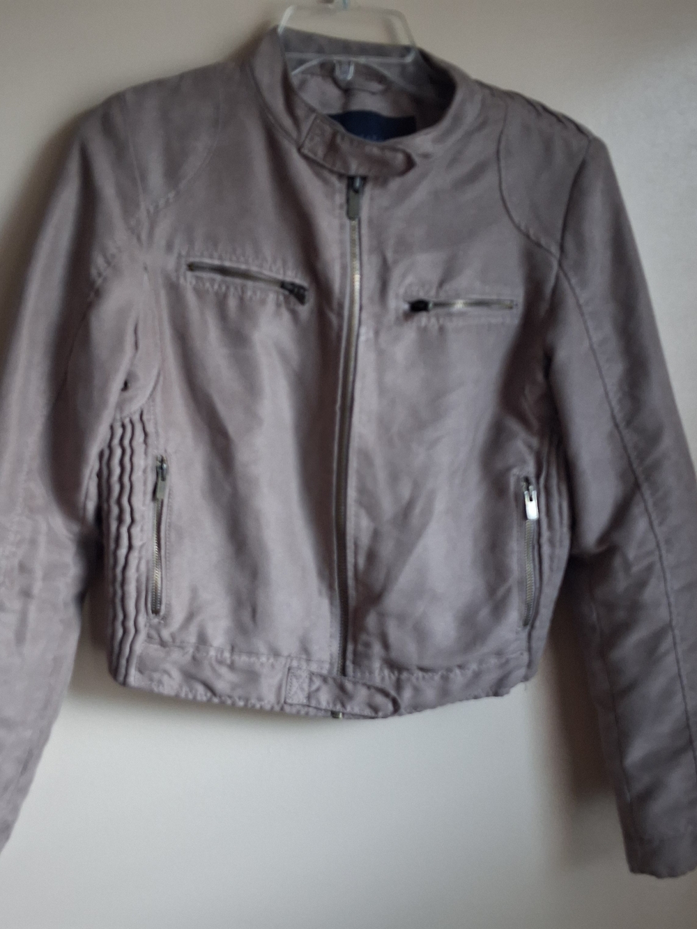 Zara Basic Taupe Grey Faux Suede Quilted Moto Biker Jacket Womens Medium